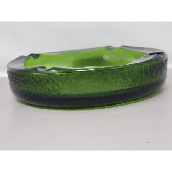 Vintage‎ Mid-Century Modern Green Textured Glass Heavy Ashtray - Picture 4 of 8